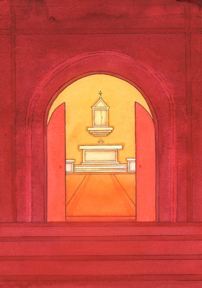Jeesus Kristus on todella läsnä Siunatussa Sakramentissa tabernaakkelissa, 2004 (w/c paperilla) tekijältä Elizabeth Wang