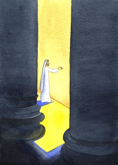 Jeesus Kristus saarnasi temppelissä, ja väkijoukot pitivät kiinni Hänen sanoistaan, 2001 (paperilla) tekijältä Elizabeth Wang
