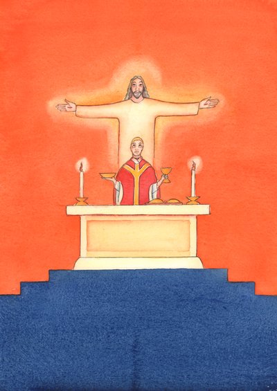 Jeesus on läsnä kanssamme messussa ja rukoilee Isää puolestamme, apua tarpeissamme ja ikuista pelastusta. Voimme yhdistää kaikki rukouksemme hänen suureen uhrirukoukseensa, 2004 (w/c on pa tekijältä Elizabeth Wang