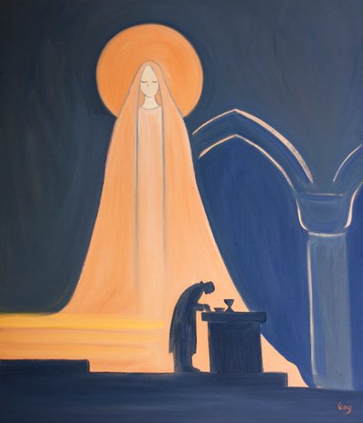 Jeesus on todella Marian Poika; kaikki mitä hänellä on pyhässä ihmisyydessään, tulee Hänen pyhältä äidiltään, 2000 (öljyä aluksella) tekijältä Elizabeth Wang