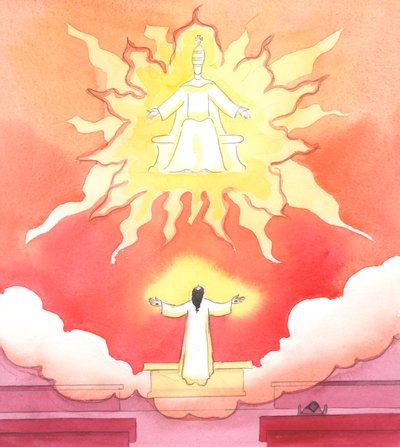 Jeesus, meidän Jumalamme ja Vapahtajamme, rukoilee kanssamme ja puolestamme joka messussa riippumatta siitä, mitkä surun tai myllerryksen "pilvet" näyttävät täyttävän elämämme, 2004 (paperilla) tekijältä Elizabeth Wang