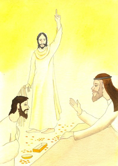 Jeesus sanoo rahanvaihtajille temppelissä: Eikö ole kirjoitettu: "Minun huoneeni kutsutaan rukoushuoneeksi kaikille kansoille?", 2001 (paperilla) tekijältä Elizabeth Wang