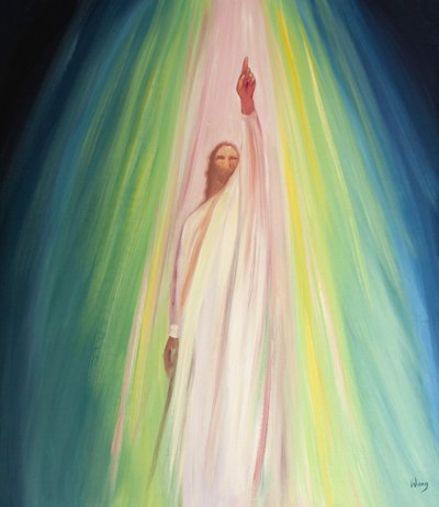 Jeesus kehottaa meitä lähestymään Isää ja suuntaamaan rukouksemme Hänelle, 2001 (öljy aluksella) tekijältä Elizabeth Wang