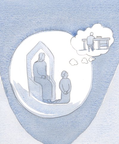 Jeesus odottaa äärettömällä kärsivällisyydellä ja ystävällisyydellä, kun olen päättänyt rukoilla, mutta huomaan, että ajatukset tekemästäni työstä häiritsevät minua, 2000 (paperilla) tekijältä Elizabeth Wang