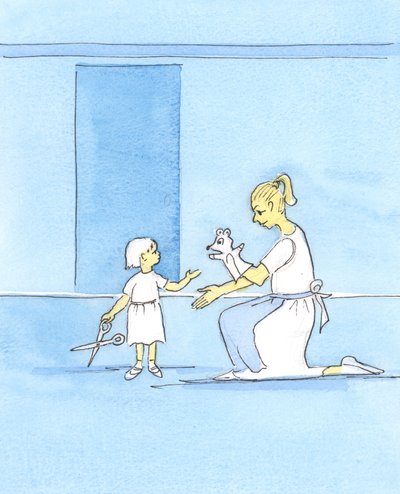 Aivan kuten äiti häiritsee lapsen huomion jollakin "hyvällä" ennen kuin hän poistaa vaarallisen esineen, niin Jumala antaa hyviä lahjoja seurakunnalle Radiant Lightin kautta, 2003 (w/c paperilla) tekijältä Elizabeth Wang