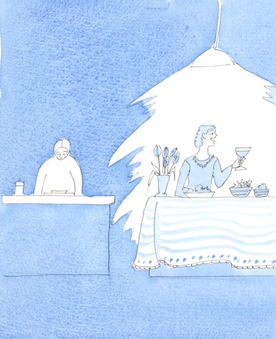 Elämään Kristuksessa kuuluu sekä paastoaminen että juhliminen. Meidän tulisi rakastaa sitä, mikä on hyvää, mutta olla valmiita uhraamaan se tarvittaessa vielä suuremman hyvän, eli Jumalan, puolesta, 2005 (akvarelli paperille). tekijältä Elizabeth Wang