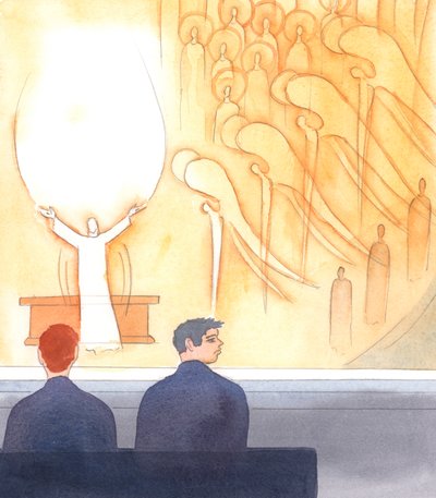 Monilla katolilaisilla ei ole aavistustakaan siitä, mitä messussa todella tapahtuu, 2005 (akvarelli paperille). tekijältä Elizabeth Wang