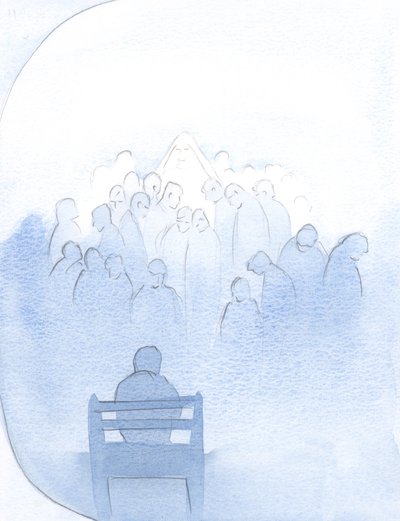 Maria odotti rauhassa, kun listasin kaikki rakkaat rukouksessa - papit ja monet muut., 2001 (paperilla) tekijältä Elizabeth Wang