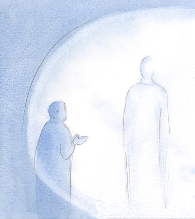 Eräänä päivänä, kun uudistin päätökseni, hän tuli sieluuni hiljaisena ja juhlallisena vakuutuksena., 2001 (w/c paperilla) tekijältä Elizabeth Wang