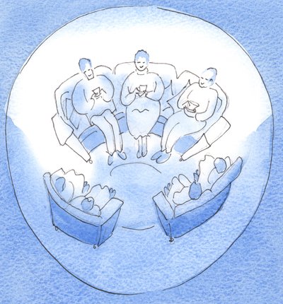 Rukous voi olla kuin onnellisen, yhtenäisen perheen jäsenten kokous, jotka istuvat yhdessä kiireisen päivän jälkeen seurallisen hiljaisuudessa, 2003 (paperilla) tekijältä Elizabeth Wang