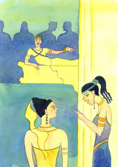 Äitinsä kehotuksesta hän sanoi: "Tuo minulle Johannes Kastajan pää", 2001 (w/c paperilla) tekijältä Elizabeth Wang