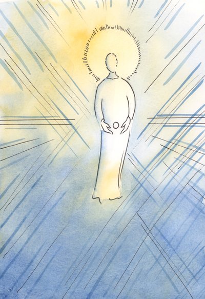 Pyhä Anna sikisi kohdussaan tahrattoman kuin isäntä; Neitsyt Maria, josta tulisi Jumalanäiti, 2000 (w/c paperilla) tekijältä Elizabeth Wang