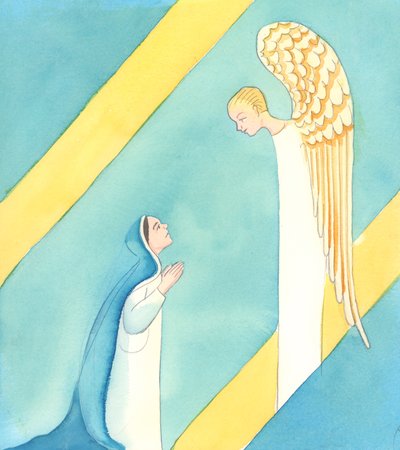 Enkeli sanoi Marialle: "Älä pelkää, Maria, sillä sinä olet löytänyt Jumalan suosion, 2005 (akvarelli paperille). tekijältä Elizabeth Wang