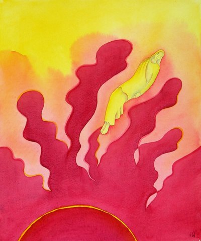 Siunatun Neitsyt Marian taivaaseen ottaminen, jonka Pyhä Henki nosti taivaaseen, 2001 (w/c paperilla) tekijältä Elizabeth Wang