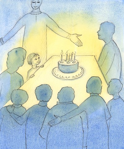 Kirkko on kuin valoisa koti, täynnä elämää melkein autiossa, lumisessa maisemassa, 2003 (paperilla w/c) tekijältä Elizabeth Wang