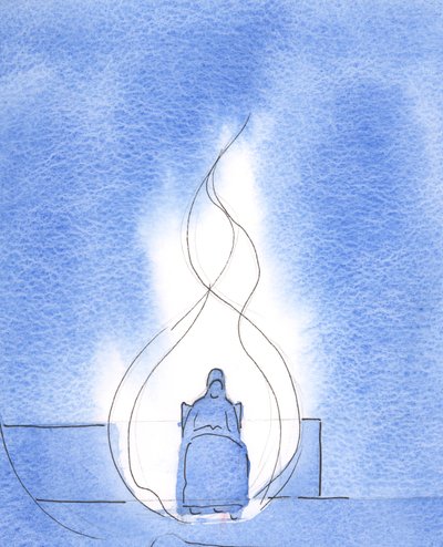 Herra selitti, että liiton kautta Kristuksen kanssa olen "tulissa" ylistyksestä, kirkossa, hiljaisessa rukouksessa, 2003 (w/c paperilla) tekijältä Elizabeth Wang
