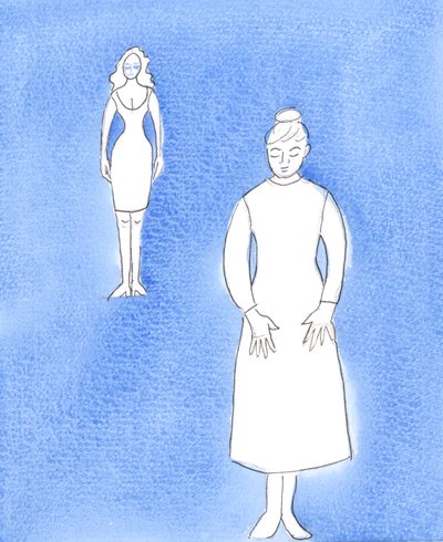 Herra kutsuu naisia pukeutumaan vaatimattomasti, kuten Pyhässä Kirjoituksessa kehotetaan, ja näin edistämään siveyttä itsessään ja muissa, 2004 (akvarelli paperille). tekijältä Elizabeth Wang