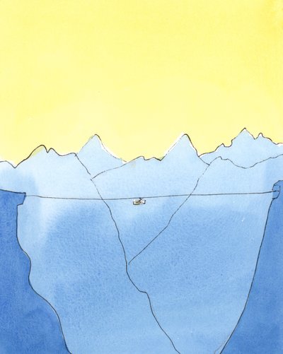 Matka elämästä kuolemaan on kuin köysiradalla kahden vuoren välissä, 2004 (paperilla) tekijältä Elizabeth Wang