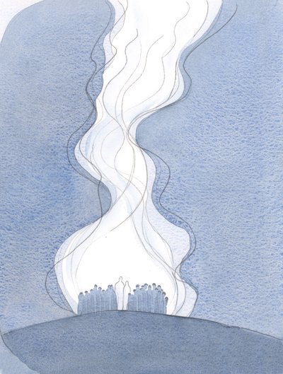 Kirkon rukous, joka esitetään Jeesuksen kautta ja Marian kanssa, on kuin napanuora, joka nousee Isän luo ja yhdistää meidät taivaaseen., 2001 (w/c paperilla) tekijältä Elizabeth Wang