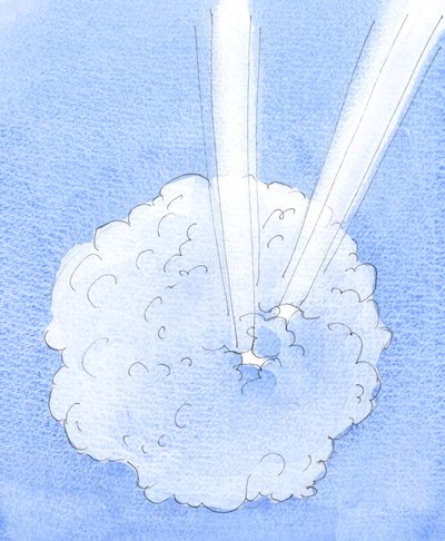 Maailmassamme näkyvät synnit ja itserakkaus peittävät maailmamme kuin kaiken peittävä pilvi, 2005 (akvarelli paperille) tekijältä Elizabeth Wang