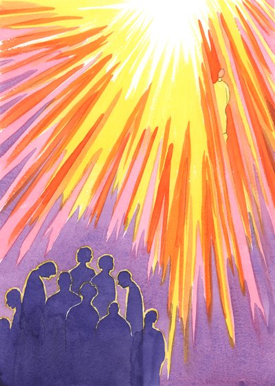 Ne, jotka kieltäytyvät katumasta vakavaa syntiä ja kuolevat, eivät pääse taivaaseen; mutta pyhät sielut, jotka ovat avoimia Kristuksen armolle, pääsevät taivaaseen, kun ne on puhdistettu., 2001 (w/c paperilla) tekijältä Elizabeth Wang