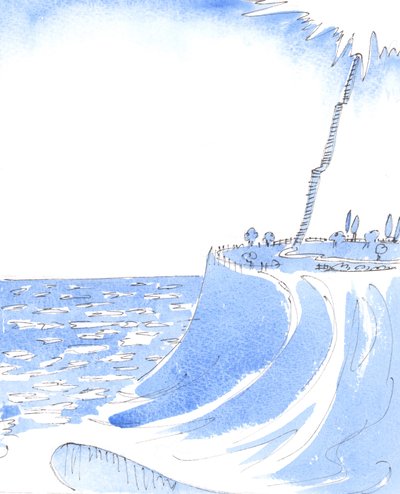 Ne, jotka yrittävät elää riippumattomina Jumalasta, Hänen kirkostaan ja laeistaan, elävät kuin sulavan jään päällä, 2004 (vesiväri paperille). tekijältä Elizabeth Wang