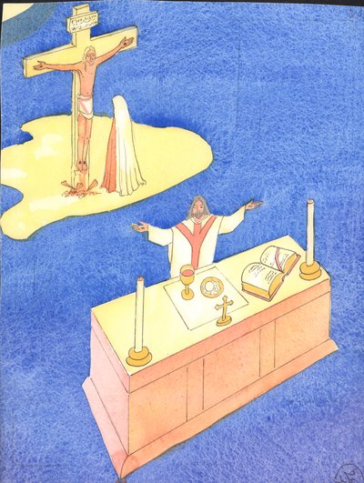 Eukaristian kautta, joka asetettiin viimeisellä ehtoollisella, Golgatan uhri esitetään uudelleen jokaisessa sukupolvessa, 2001 (paperilla) tekijältä Elizabeth Wang