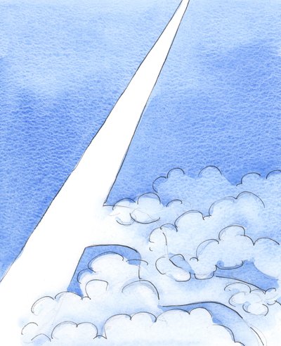 Kunnes löydämme kapean tien, joka johtaa suoraan taivaaseen, on kuin vaeltaisimme tuntemattomalla tiellä, pilvisellä alueella, pimeässä, 2003 (paperilla w/c) tekijältä Elizabeth Wang