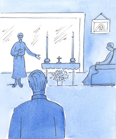 Kun Kristus "vierailee sairaiden luona" siunatun sakramentin kautta, jonka pappi tai ylimääräinen ehtoollisen palvelija tuo sairaalle, 2004 (paperilla) tekijältä Elizabeth Wang