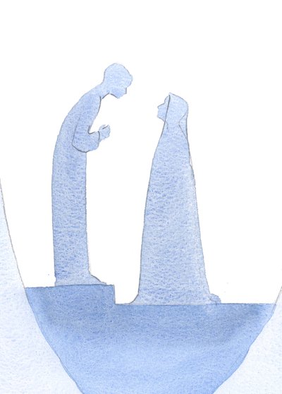Kun Jeesus-lapsi löydettiin temppelistä, Hän kumartui eteenpäin ja selitti hiljaa Pyhälle Äidilleen (äärettömällä ystävällisyydellä), että Hänen työnsä oli jo alkanut., 2001 (paperilla) tekijältä Elizabeth Wang