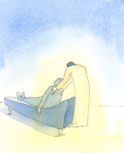 Kun olemme sairaita ja Kristus tulee luoksemme pyhässä ehtoollisessa, on ikään kuin Hän itsepintaisesti auttaisi meitä makaamaan sohvalle, 2003 (paperilla) tekijältä Elizabeth Wang
