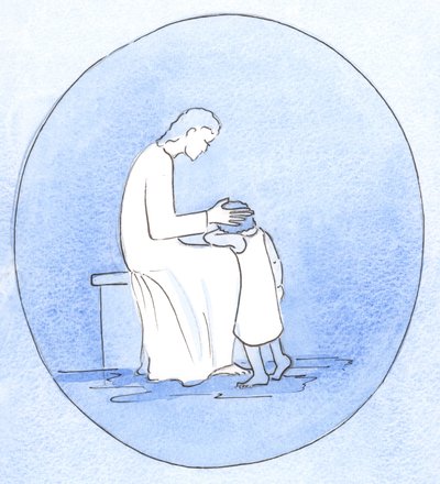Kun kadumme syntejämme, Jeesus Kristus katsoo meihin hellästi, aivan kuin äiti syleilee lastaan, 2001 (paperilla) tekijältä Elizabeth Wang