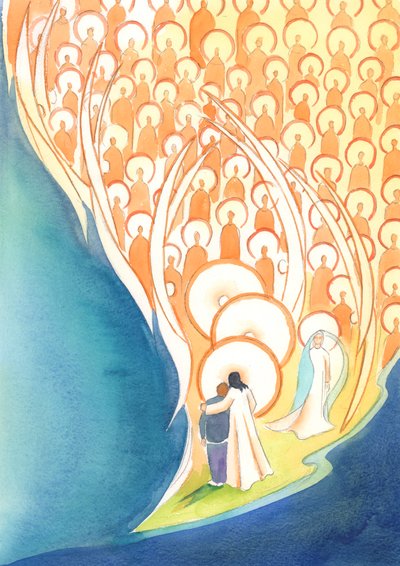 Aina kun rukoilemme Jeesuksen nimessä, jopa pimeydessä tai yksinäisyydessä, osallistumme koko Taivaan seuran elämään, 2004 (paperilla) tekijältä Elizabeth Wang