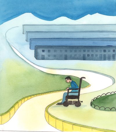 Kun ihmiset rakentavat moderneja kaupunkeja ja hyviä asuntoja, he joskus tulevat ylpeiksi saavutuksistaan, 2005 (akvarelli paperille). tekijältä Elizabeth Wang