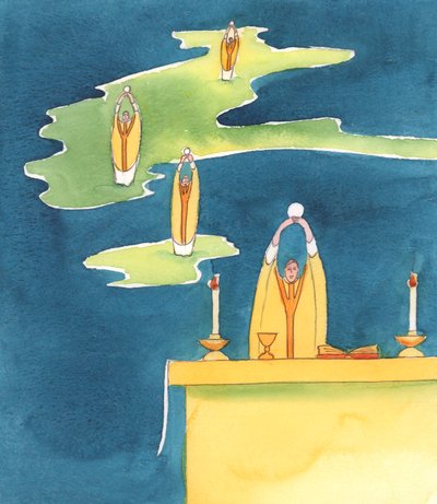 Missä tahansa katolinen pappi tarjoaa messun pyhän uhrin, siellä on Jeesus Kristus, läsnä kansansa kanssa, 2000 (paperilla) tekijältä Elizabeth Wang