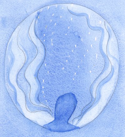 Sydämessäni "avun tarpeessa olevat" ihmiset ovat kuin kipinöitä liekin sisällä, Jumalan luo kohoavan rukouksen liekin vangittuina., 2001 (w/c paperilla) tekijältä Elizabeth Wang