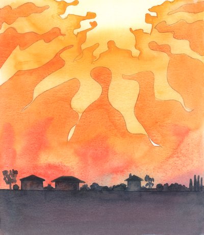 Isän sydämessä, taivaassa, palaa palava valo, 2005 (akvarelli paperille). tekijältä Elizabeth Wang