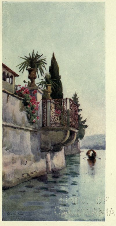 Parveke, Lago di Como, kuvitus Richard Bagotin teoksesta "Italian järvet". tekijältä Ella Du Cane