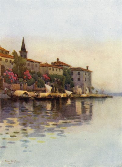 Harmaa aamu, Lago Maggiore (väri litho) tekijältä Ella Du Cane