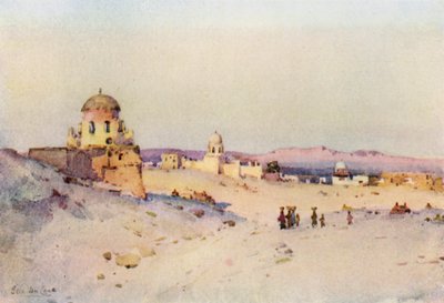 Arabialainen hautausmaa, Assuan (väri litho) tekijältä Ella Du Cane