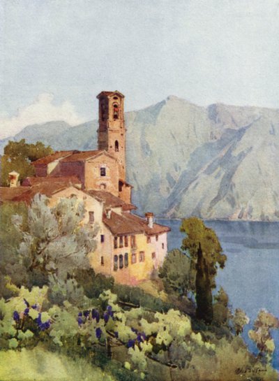 Castagnola, Luganojärvi (väri litho) tekijältä Ella Du Cane