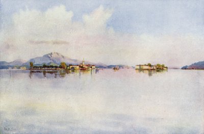 Isola Bella ja Isola Pescatori, Maggiore-järvi (väri litho) tekijältä Ella Du Cane