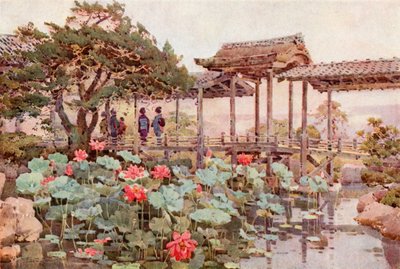 Lotus at Kodaiji (väri litho) tekijältä Ella Du Cane