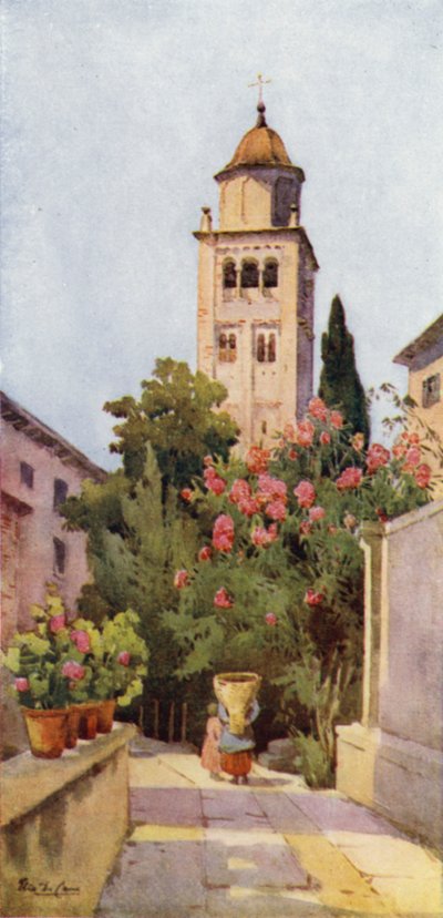 San Giulion Campanile, Orta-järvi (väri litho) tekijältä Ella Du Cane