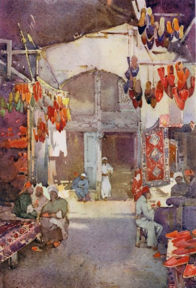 The Shoe Bazaar, Kairo (väri litho) tekijältä Ella Du Cane