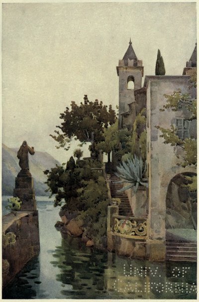 Villa Arconati, Comon järvi, kuvitus Richard Bagotin teoksesta "The Italian Lakes". tekijältä Ella Du Cane