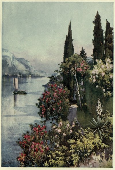Villa Giulia, Comon järvi, kuvitus Richard Bagotin teoksesta "The Italian Lakes". tekijältä Ella Du Cane