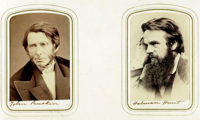 John Ruskin, englantilainen taiteilija, runoilija ja kriitikko, ja William Holman Hunt, englantilainen taiteilija, 1865 tekijältä Elliott and Fry