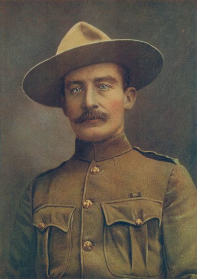 Eversti Robert S. S. Baden-Powell, Mafekingin puolustaja. Kenttäpalvelupuvussa Irregular Horsen everstinä tekijältä Elliott and Fry Photography Studio