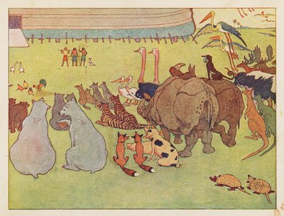 Nooan arkki: Eläinten kokoaminen (väriliitos). tekijältä Elmer Boyd Smith